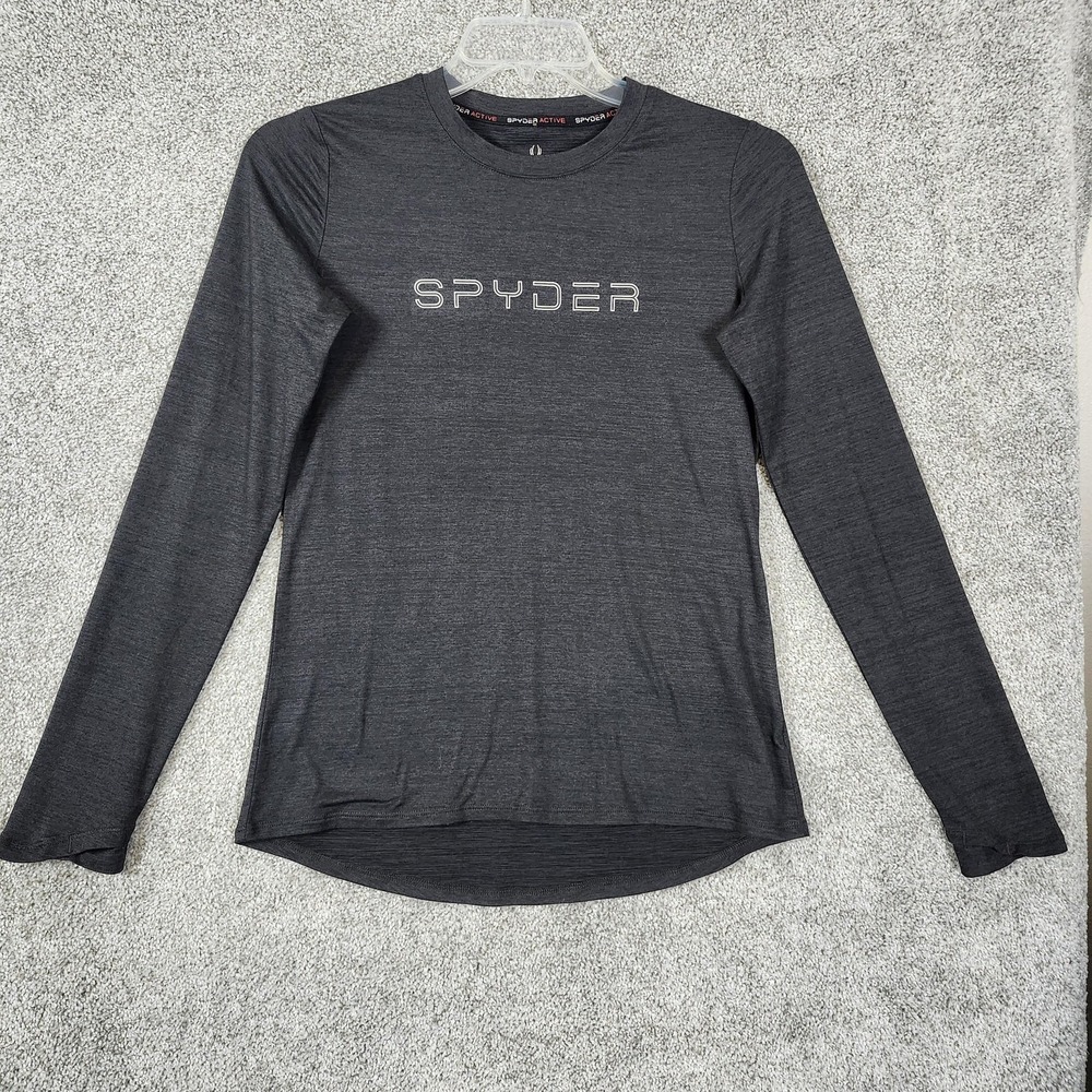 Spyder Active Shirt Mens Medium Gray Long Sleeve Athletic Performance Top SP1003